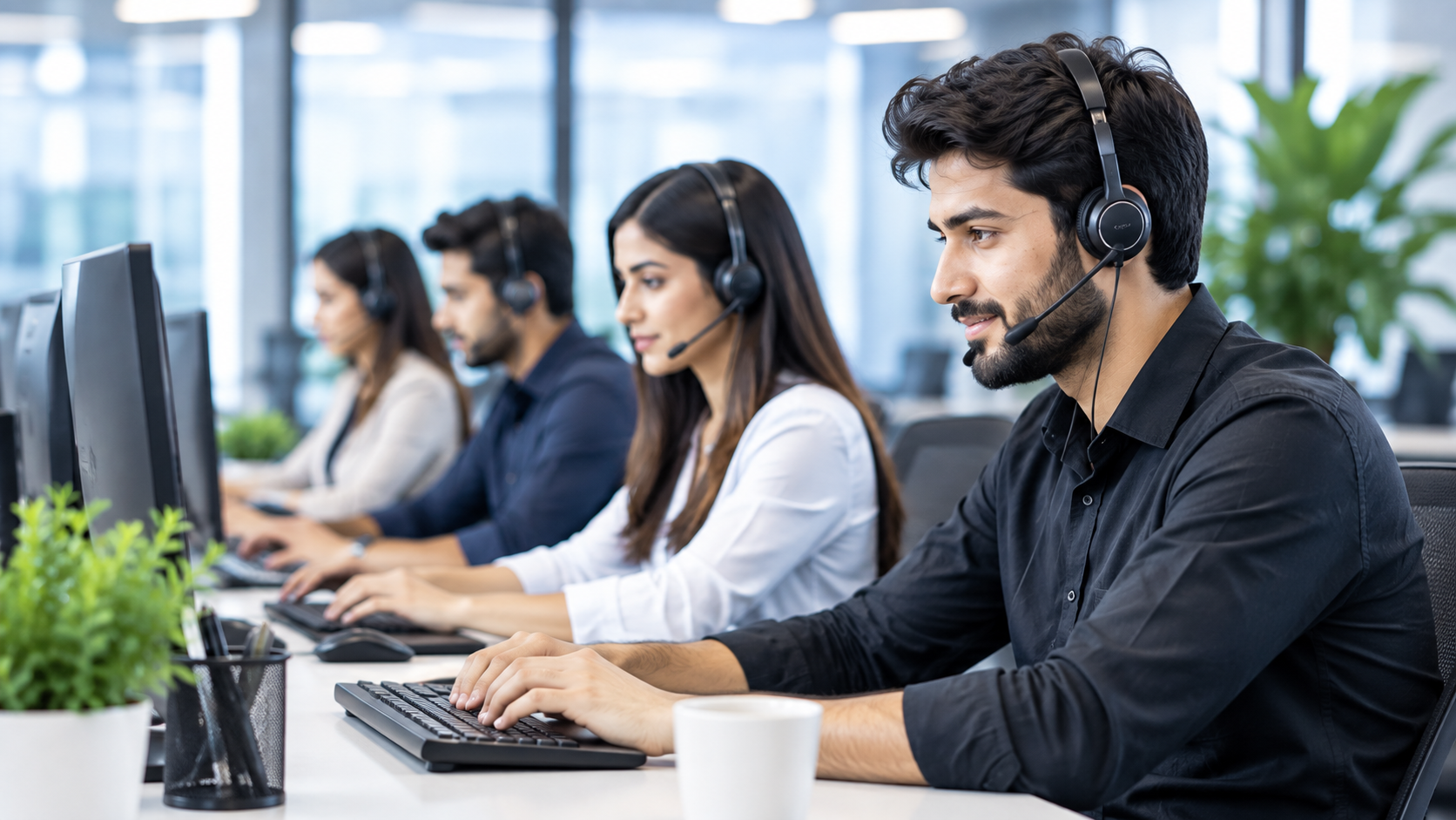 Customer service team at work